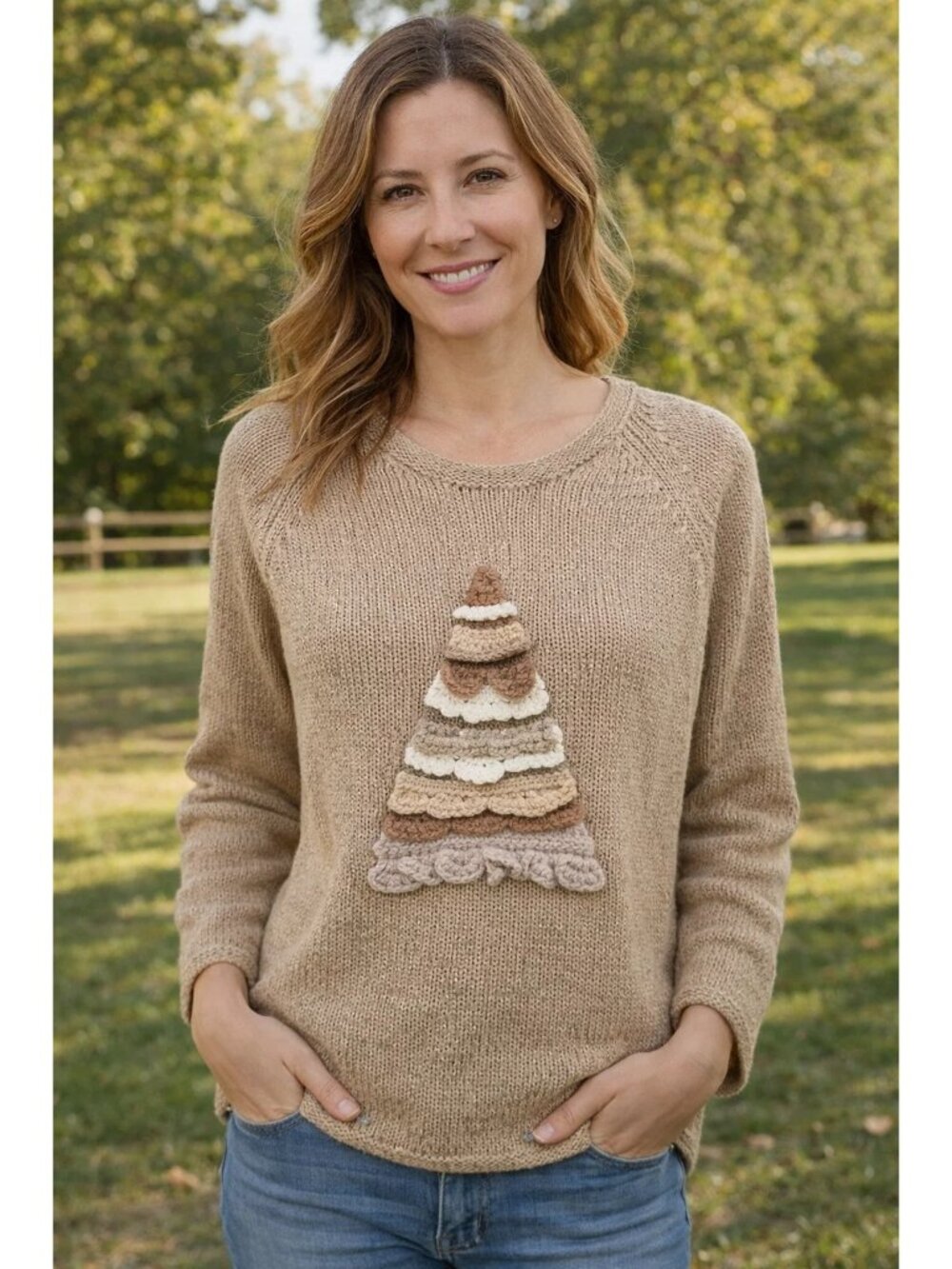 J Jill  size XS beige knit sweater size XS Christmas Tree  X-small
